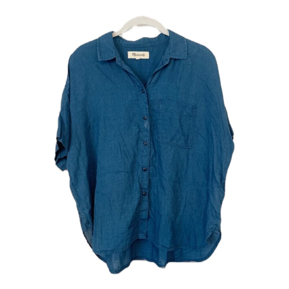 Madewell Lightweight Short Sleeve Dark Denim Blouse